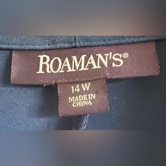 Roaman’s One Button Blazer, Shoulder Pads, Faux Pockets On Front, Blue, Size 14W - Picture 7 of 9